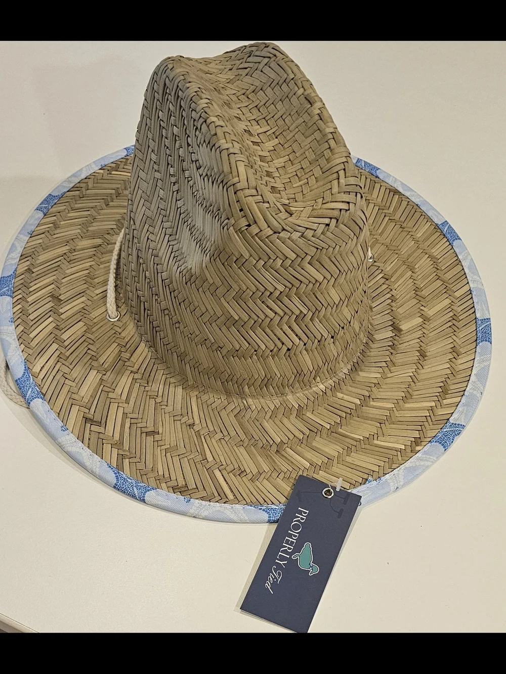 Properly Tied Kids Straw Sun Hat - Blue Trim